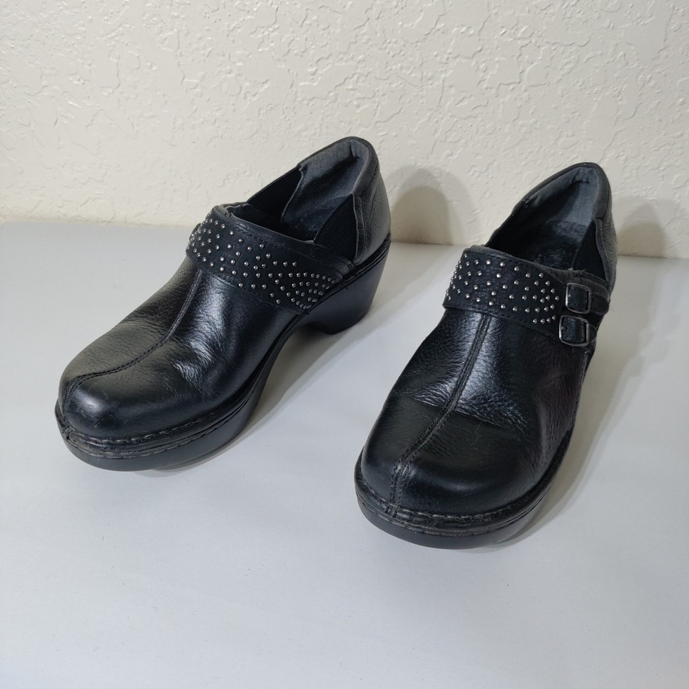 Ariat Womens Black Leather Studded Buckle Wedge Clogs Shoes